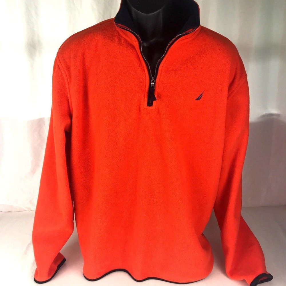 Nautica Vintage Pullover Fleece Orange Sweater L